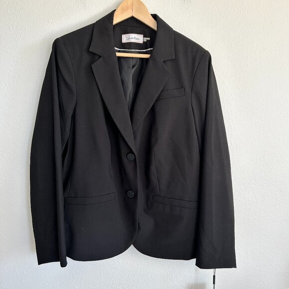 NWT Calvin Klein Blazer Black Suit Jacket Two Button Career Office - Picture 1 of 11